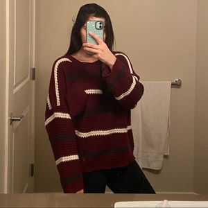 Maroon Burgundy Striped Cozy Sweater